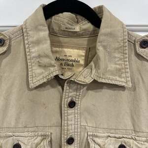 Abercrombie & Fitch Military Button Up Green Distressed Shacket
